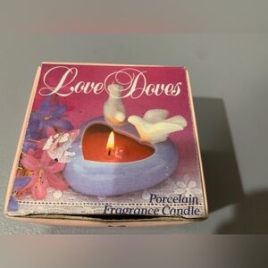 Love Doves Porcelain Heart Candle - Red and Purple